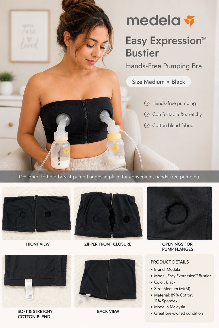 Medela Easy Expression Hands Free Pumping Bra Bustier Black Size M Cotton Blend